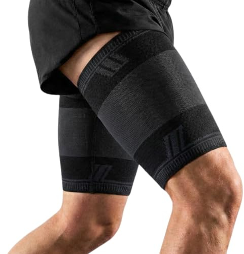 AGILE NOW® Oberschenkelbandage Oberschenkel Kompression Stabilisator, Rutschfest Oberschenkel-Kompressionsbandage für Männer & Damen (2 Stück) Schwarz XXL