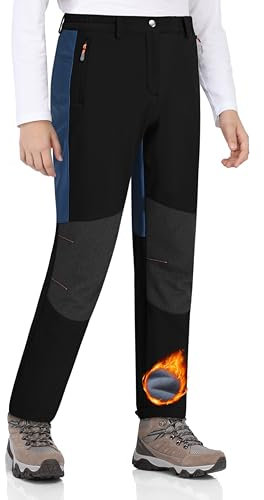 Zoofly Skihose Kinder Winter Softshellhose Warme Skihose Kinder Wasserdichter Schneehose Jungen Gefütterte Jungen Thermohose Warm Mädchen Outdoorhose Warm Kinder Wanderhose Schwarz+Marineblau 134-140