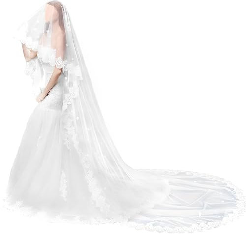 MIRKUZI 1 Stück Brautschleier, Braut-Tüllschleier, 3 m langer weißer Brautschleier, schlichte und elegante Damen-Hochzeitsaccessoires