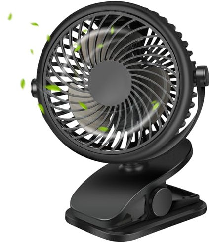 GMGXX Ventilateur USB portable 4800 mAh - Mini ventilateur avec clip et 3 vitesses - Ventilateur rotatif à 720° - Silencieux - Pour chambre à coucher, bureau, voiture, camping, poussette