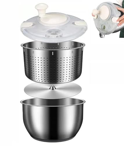 Fruit Cleaner Spinner, Centrifugadora de Ensalada de Acero Inoxidable de Alta Eficiencia, Lavador y Secador de Verduras de Gran Capacidad 6L con Tapa, Colador Giratorio para Lechuga, Frutas
