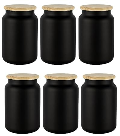 Trend For Home 6 schwarze Vorratsgläser mit Holzdeckeln Set aus luftdichten 970 ml Gläsern für Tee, Kaffee und andere Dinge Gewürzgläser, Eco Storage, Mattschwarz
