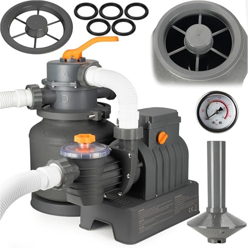 COIL Pompa filtro piscina, pompa a sabbia, filtro a sabbia per piscine, pompa filtro, serbatoio per sabbia: 12 kg, valvola a 6 vie con manometro, incorporata, 250 W, 8705 l/h