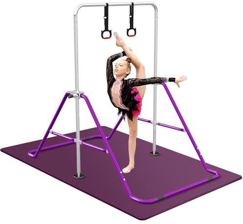 FBSPORT Gymnastics Bars with TPE Mat, Horizontal Bar Expandable Gymnastics Kids Bar Folding Bar Junior Training Bar Multifunction Gym Training Equipment Home Training Adjustable Height Kip Bar