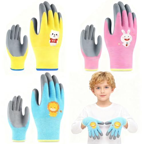 JhavexToy 3 paia di guanti da giardinaggio per bambini Guanti protettivi in lattice, fatti a mano fai-da-te, lavori domestici quotidiani, pittura, attività all'aperto