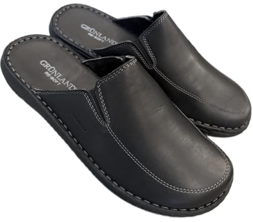 GRUNLAND ciabatte da camera sabot UOMO pantofole comode REBORN tutta in VERA pelle con sottopiede RE-SOFT (nero, 41, Sistema Taglie Calzature EU, Adulto, Uomo, Numero, Media, 41)