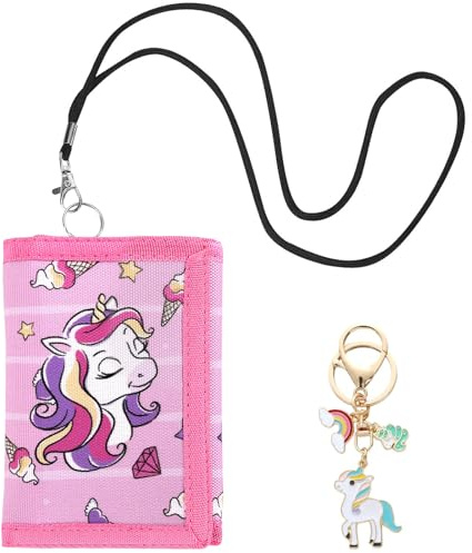 JYSNOW Porte Monnaie Enfant, Portefeuille pour Enfants avec Porte Clés et Lanière, Tri-Pli Portefeuille pour Enfant, pour Adolescent Enfants Fille Garçon (Style 1)