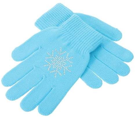 VERDANVERSE Moufles de Patinage Artistique pour Femmes et Garçon et Filles, Taille L, Couleur Bleu Ciel Motif Flocon, Antidérapants et Extensibles, Accessoires de Patinage sur Glace