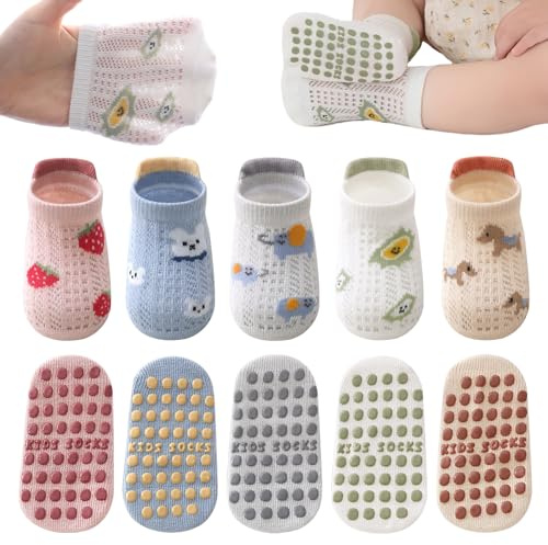 YANWANG Bebé Antideslizante Tobillo Calcetines con Agarre Algodón Transpirables para Bebés Niños Niñas 5 Par Multicolores