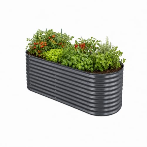 HomeLuxWorld Hochbeet Metall 160x80x80, verzinkter Stahl, wetterfest, oval mit abgerundeten Ecken, inkl. MontageSet, Handschuhe und Nagetierschutz (Anthrazit, 160 x 80 x 80 cm)
