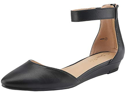 DREAM PAIRS Women's Low Wedge Pointed Toe Ankle Strap Dress Comfortable Casual Flats Shoes,Size 7.5,Black/Pu,AMIGA
