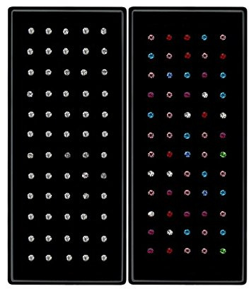 cnomg 2 Sets 120 pcs Stainless Steel Nose Ring Body Piercing Jewelry Nose Bone Stud Nose Hoop Crystal White+Multicolor