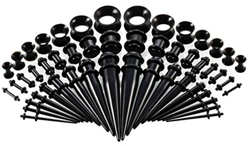 Tagaremuser 50 stück Dehnstäbe Tunnel Set Ohr Expander Plug 1.6-10mm Leuchten im Dunkeln mit Flesh Silikon Ohr Tunnel Piercing Set (Schwarz)