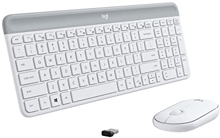 Logitech MK470 Slim Wireless Keyboard and Mouse Combo - Modern Compact Layout, Ultra Quiet, 2.4 GHz USB Receiver, Plug n' Play Connectivity, Compatible with Windows - Off White