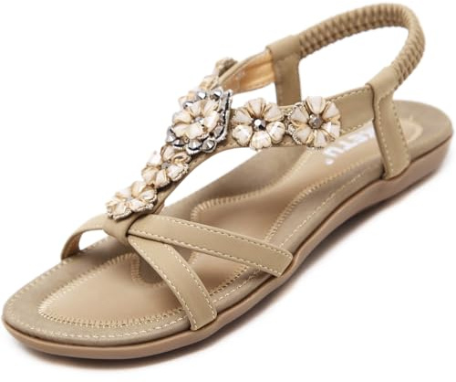 Acfoda Sandales Femme Été Chic Plates Confortable Bohême Chaussure Léger Mules Tongs Orthopédiques Sandalette Cuir nus pieds Beige 38