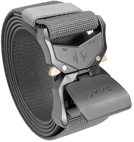 JUKMO Ceinture tactique, militaire de randonnée en nylon 3,8 cm avec boucle à dégagement rapide (Gris, XL-pour Taille 116cm-125cm (Longueur 145cm))