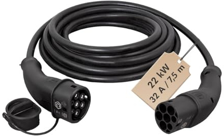 Harting EVC0102 – Elbil laddningskabel typ 2, 3-fas, 32 A, 22 kW, 7,5 m/certifierad kabel, svart