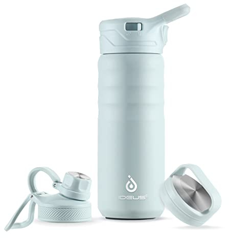 IDEUS Vacuum Insulated Water Bottle 540ml/18oz, Leak-Proof Stainless Steel Water Bottle, Double Wall Flask, Metal Sports Canteen with 2 Lids