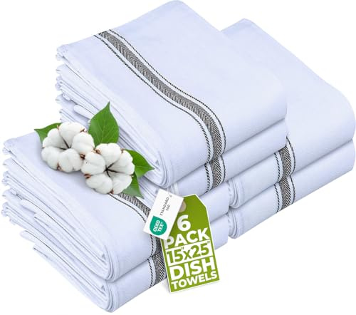 Utopia Towels - Dish Towel, 15x25 Inches, 100% Ring Spun Cotton Super Absorbent Linen Kitchen Towels, Soft Reusable Cleaning Bar and Tea Towels Set (6 Pack, Black)