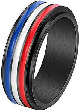 PAMTIER Bague Rotative Noir Arc-en-Ciel pour Homme Et Femme en Acier Inoxydable Alliance de Mariage Anneau Rouge Blanc Bleu Taille 52