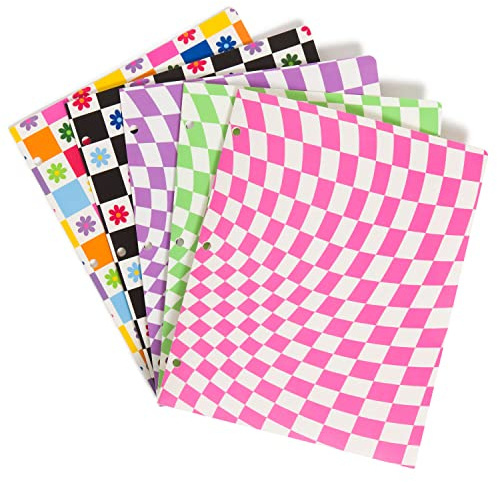 U Brands 70s Floral Check 2-Pocket Folder Set, Poly, Assorted Colors and Patterns, 3-Hole Punched, 10 Pieces