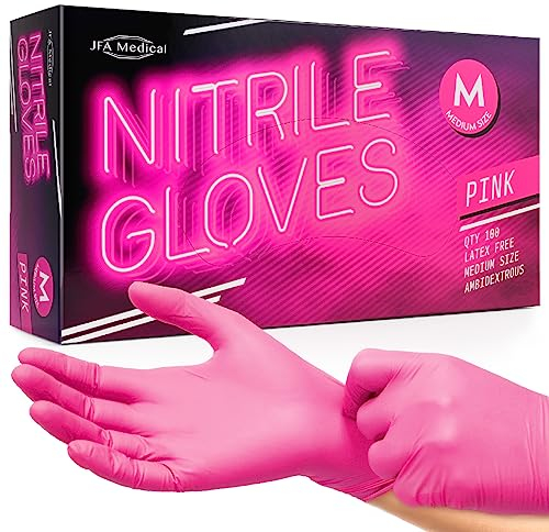JFA Medical Disposable Powder Free Pink Nitrile Gloves - Box of 100 (Medium)
