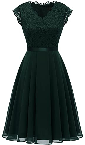 Dressystar Spitzen Cocktailkeid Elegant für Hochzeit Knielang Festlich Abendkleider Kurz AUP2050 Green M