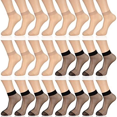 Geyoga 24 Paia Calzini Velati alla Caviglia Calze Corte in Nylon Trasparente Calzini per Calzetteria da Donna Ragazza (Nero)