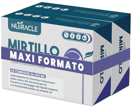 Nutracle Mirtillo nero 60 compresse da 600mg | Integratore Microcircolo Gambe, Capillari, Vene Occhi e Vista | Drenante per Circolazione Titolato in Antocianine e Rutina (60 unità (Confezione da 2))