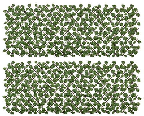 Outsunny Lot de 2 haies artificielles Treillis Extensible - Brise-Vue canisse végétale Feuillage réaliste, intérieur extérieur, 2 x 1 m