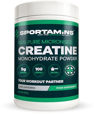 SPORTAMINS Creatine Monohydrate Powder 500g, 100 Servings, Unflavoured