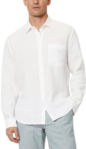 Marc O'Polo Herren Leinenhemd Langarm Regular Fit, Weiß (White), L