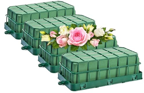 Pack de 4 Espumas Florales Naturales para Arreglos Florales, Esponja 23x11x8cm Para Flor Cortada con Base y Rejilla- Herramienta Esencial para Arreglos Florales, Bodas, Cumpleaños