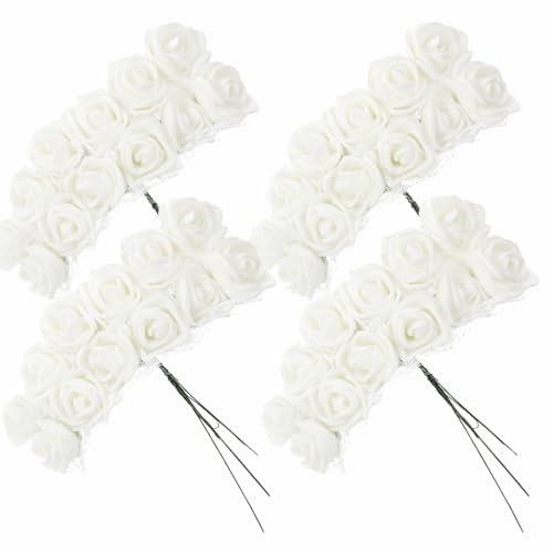 Perlin Rosas artificiales blancas 432 unidades Mini rosas artificiales de espuma para manualidades, pequeñas rosas falsas, ramo de rosas para manualidades, bodas, fiestas, festivales, San Valentín,