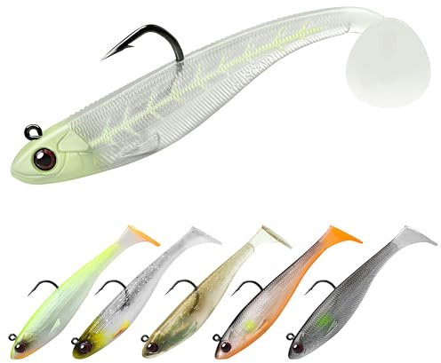 TRUSCEND Shadtale Señuelo con Anzuelos BKK – Fácil Captura: Hundimiento y Temblor: para Atraer Más Picadas; Paddle Tail Swimbait para Lubina, Truchas, Lucio y Siluro – Ideal para la Pesca en Familia