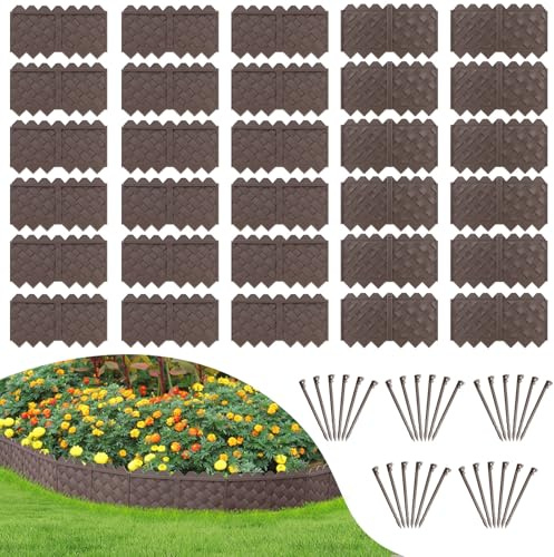 20-Pack Weaving Flower Bed Garden Edging Borders (20 FT) - No Dig Border Edgings with 8.5” Anchor Stakes & Interlocking Design-Thickened Borders for Lawns, Flower Beds & Landscaping