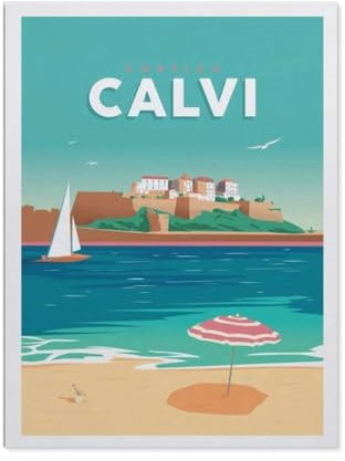 1000 Pièces Bricolage Puzzles，Affiche de Voyage Vintage en France Château de Calvi en Corse，Enfants Divertissement Décoration De La Maison Cadeau Peinture Noël（38x26cm）-BO62