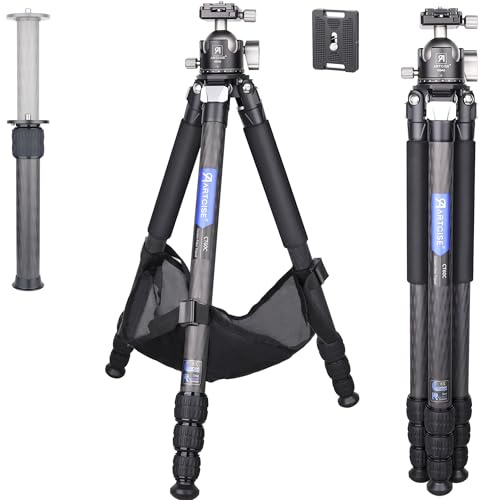 ARTCISE Resestativ i kolfiber med 46 mm kulhuvud med låg profil och stenväska – ultralätt kompakt kamerastativ för resefotografering | maximal höjd