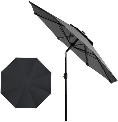 Kidsbuddy Parasol Inclinable 3M,Parasol de Jardin Extérieur，Parasol Droit,Manivelle，Protection UV，Polyester 180g/m²，Hauteur Réglable, Parasol Plage pour Balcon, Jardin, Terrasse,Gris