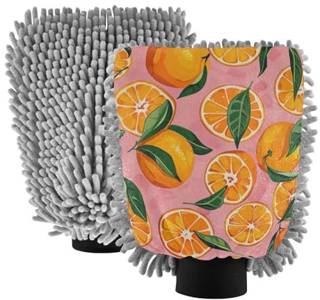 Guantes de microfibra para lavado de coche, color naranja y naranja, no rayan, para lavar coches, lavar a mano, esponja de detalles