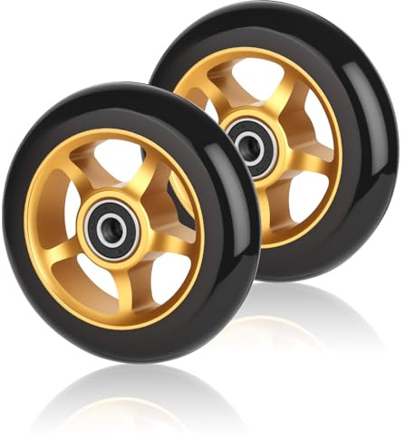 Ruedas para patinete de acrobacias de 100 mm, 2 ruedas de repuesto con ABEC / 9 rodamientos de bolas, dureza 88 A, neumáticos para la mayoría de patinetes de acrobacias y kickscooters (dorado)