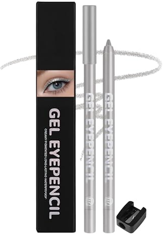 Erinde Cremiger Gel Eyeliner, Silber Schimmernd, Wasserfest & Langanhaltend, Wischfest, Hochpigmentiert, Geschmeidiger Auftrag, Mit Inkludiertem Anspitzer, Anspitzbar, Für Empfindliche Augen, #07