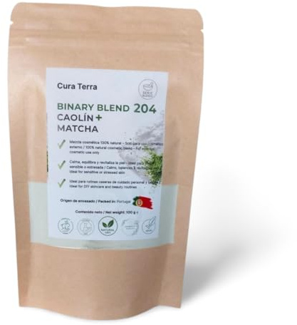 Kaolin Argile Blanche + Thé Matcha Masque Purifiant et Antioxydant 100% Naturel Binary Blend 204 100g