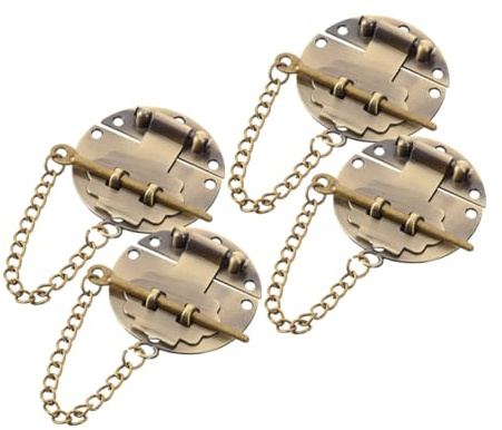 POPETPOP Pestillo de Cerradura Vintage de Metal con Cadena 50 Mm, Hebilla Decorativa Retro para Cajas de Madera y Muebles, 4 Piezas, Cierre Seguro para Joyeros y Cofres