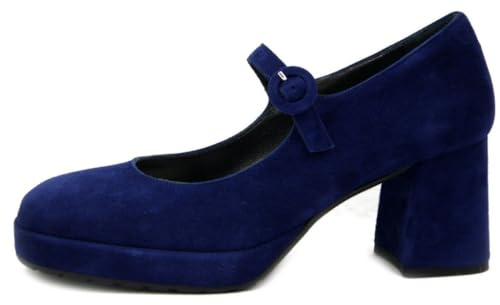 Vernissage Scarpe Donna Mary Jane Decolletè in Pelle Camoscio Blu, Tacco Medio e Plateau, I4GG7