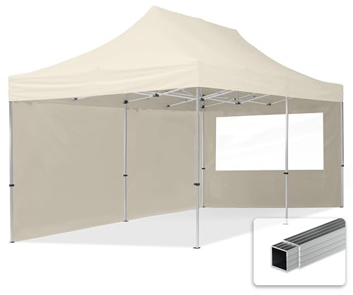 TOOLPORT Gazebo Pieghevole Giardino 3x6m - 2 Laterali Alluminio Telo Idrorepellente Padiglione Mercati Sagre Crema