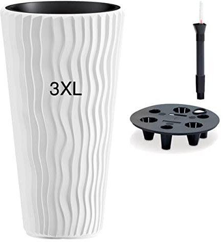 MELTOM Blumentopf mit Bewässerungssystem vertikaler Wellenoptik Einsatz Hoch 3D Effekt in Weiß 3XL: (DxH) 37 x 71 cm