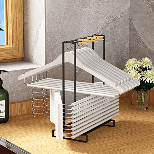 BestAlice 1 organizador de perchas, apilador con capacidad para hasta 70 perchas de alambre, soporte para colgar ropa para lavandería, armario, ahorro de espacio, color negro