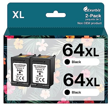 Exurbiz 64XL Ink Cartridges Black Compatible for HP 64 XL Work with Envy Photo 7855 7858 7155 6255 6252 7100 7800, HP Envy Inspire 7900e 7950e Tango Series Printer, 2 Pack