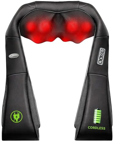 cotsoco Kabelloses Nackenmassagegerät, Shiatsu Massagegerät mit Wärme, tragbares Massagegerät für Nacken- und Rückenschmerzen, elektrisches Massagekissen, Geschenke für Frauen, Männer